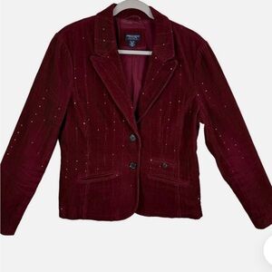 American Eagle Burgundy Maroon Single Breasted Corduroy Sequin Blazer Size mediu
